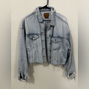 American Eagle Distressed Denim Jacket Size Large